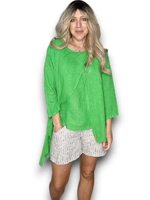 HELGA MAY_LINEN LAYER TOP BRIGHT GREEN _ LINEN LAYER TOP BRIGHT GREEN _ Ebony Boutique NZ