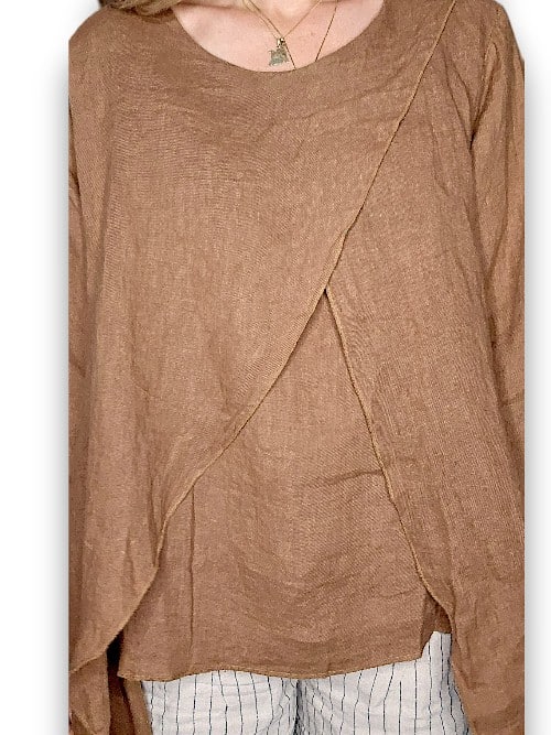 HELGA MAY_LINEN LAYER TOP COFFEE _ LINEN LAYER TOP COFFEE _ Ebony Boutique NZ