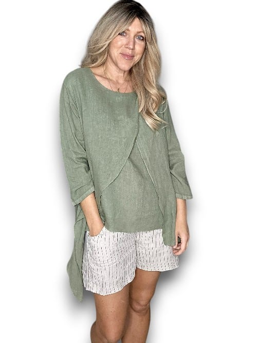 HELGA MAY_LINEN LAYER TOP FOREST _ LINEN LAYER TOP FOREST _ Ebony Boutique NZ