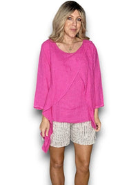 HELGA MAY_LINEN LAYER TOP HOT PINK _ LINEN LAYER TOP HOT PINK _ Ebony Boutique NZ