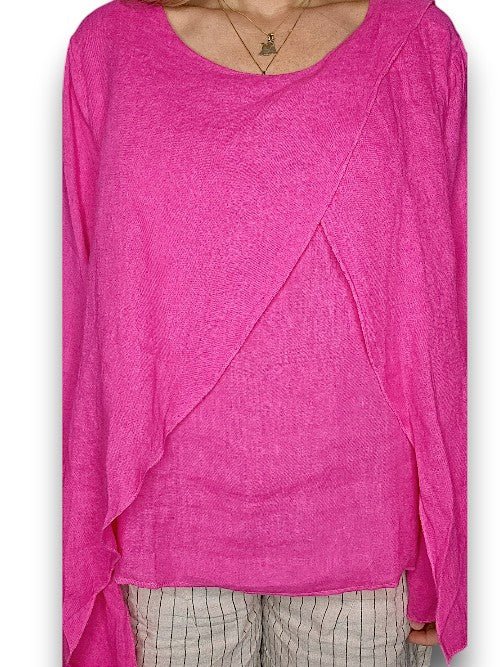 HELGA MAY_LINEN LAYER TOP HOT PINK _ LINEN LAYER TOP HOT PINK _ Ebony Boutique NZ