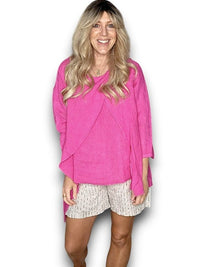 HELGA MAY_LINEN LAYER TOP HOT PINK _ LINEN LAYER TOP HOT PINK _ Ebony Boutique NZ