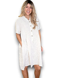 LINEN MIDI DRESS COCONUT BUTTON STRIPE BEIGE_by_HELGA MAY_women's_in_New Zealand_ HELGA MAY_LINEN MIDI DRESS COCONUT BUTTON STRIPE BEIGE _ LINEN MIDI DRESS COCONUT BUTTON STRIPE BEIGE _ Ebony Boutique NZ _