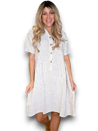 LINEN MIDI DRESS COCONUT BUTTON STRIPE BEIGE_by_HELGA MAY_women's_in_New Zealand_ HELGA MAY_LINEN MIDI DRESS COCONUT BUTTON STRIPE BEIGE _ LINEN MIDI DRESS COCONUT BUTTON STRIPE BEIGE _ Ebony Boutique NZ _