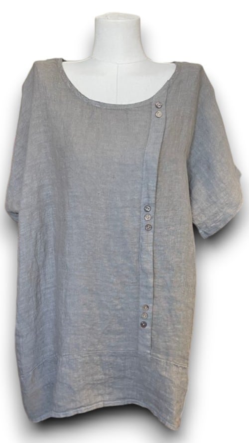 Helga May Linen Tee with Coconut Button Detail Mocha