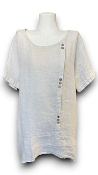 HELGA MAY_LINEN TEE WITH COCONUT BUTTON DETAIL NATURAL _ LINEN TEE WITH COCONUT BUTTON DETAIL NATURAL _ Ebony Boutique NZ