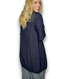 HELGA MAY_LONG DRAWSTRING JACKET LINEN NAVY _ LONG DRAWSTRING JACKET LINEN NAVY _ Ebony Boutique NZ