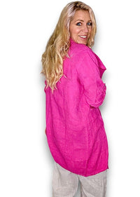 HELGA MAY_LONG DRAWSTRING LINEN JACKET HOT PINK _ LONG DRAWSTRING LINEN JACKET HOT PINK _ Ebony Boutique NZ