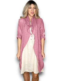 HELGA MAY_LONG DRAWSTRNG LINEN JACKET BERRY _ LONG DRAWSTRNG LINEN JACKET BERRY _ Ebony Boutique NZ