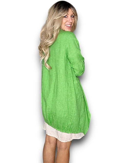 HELGA MAY_LONG DRAWSTRNG LINEN JACKET BRIGHT GREEN _ LONG DRAWSTRNG LINEN JACKET BRIGHT GREEN _ Ebony Boutique NZ