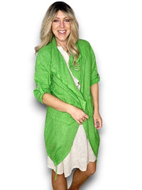 HELGA MAY_LONG DRAWSTRNG LINEN JACKET BRIGHT GREEN _ LONG DRAWSTRNG LINEN JACKET BRIGHT GREEN _ Ebony Boutique NZ