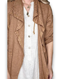 HELGA MAY_LONG DRAWSTRNG LINEN JACKET COFFEE _ LONG DRAWSTRNG LINEN JACKET COFFEE _ Ebony Boutique NZ