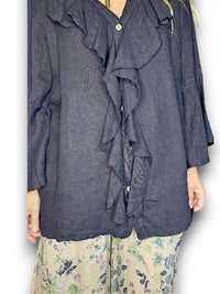 HELGA MAY_MADRID LINEN FRILL TUNIC LINEN NAVY _ MADRID LINEN FRILL TUNIC LINEN NAVY _ Ebony Boutique NZ