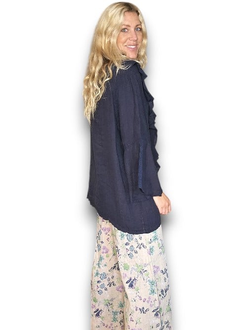 HELGA MAY_MADRID LINEN FRILL TUNIC LINEN NAVY _ MADRID LINEN FRILL TUNIC LINEN NAVY _ Ebony Boutique NZ