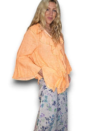 HELGA MAY_MADRID LINEN FRILL TUNIC LINEN NEON ORANGE _ MADRID LINEN FRILL TUNIC LINEN NEON ORANGE _ Ebony Boutique NZ