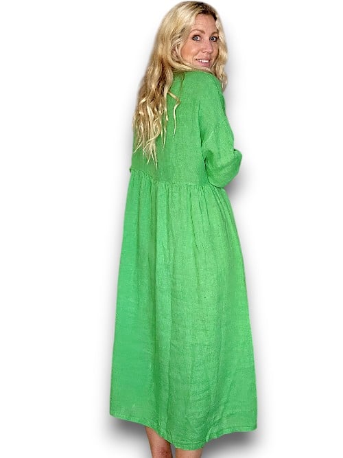 HELGA MAY_MAXI BUTTON SHIRT DRESS LINEN BRIGHT GREEN _ MAXI BUTTON SHIRT DRESS LINEN BRIGHT GREEN _ Ebony Boutique NZ