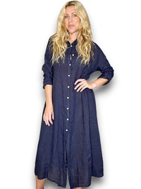 HELGA MAY_MAXI BUTTON SHIRT DRESS LINEN NAVY _ MAXI BUTTON SHIRT DRESS LINEN NAVY _ Ebony Boutique NZ