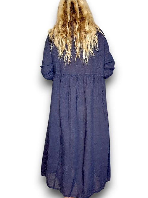 HELGA MAY_MAXI BUTTON SHIRT DRESS LINEN NAVY _ MAXI BUTTON SHIRT DRESS LINEN NAVY _ Ebony Boutique NZ