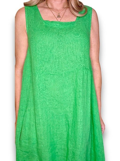 HELGA MAY_MAXI TANK DRESS LINEN BRIGHT GREEN _ MAXI TANK DRESS LINEN BRIGHT GREEN _ Ebony Boutique NZ