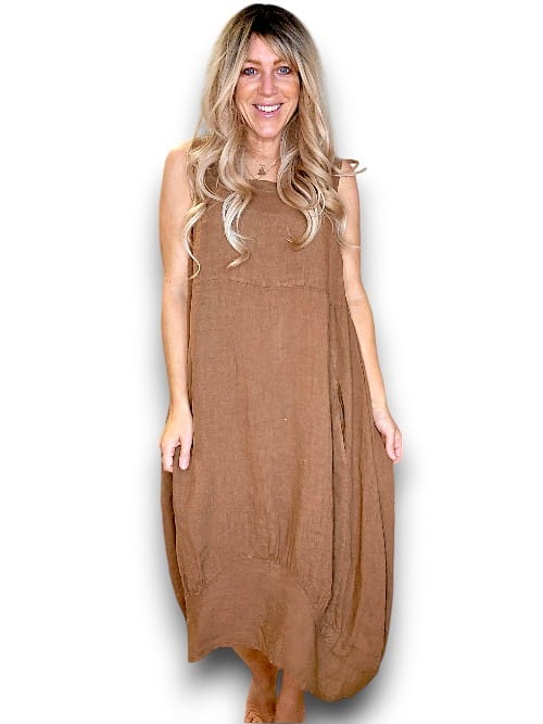 HELGA MAY_MAXI TANK DRESS LINEN COFFEE _ MAXI TANK DRESS LINEN COFFEE _ Ebony Boutique NZ