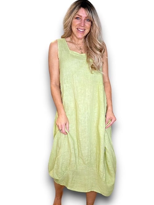 HELGA MAY_MAXI TANK DRESS LINEN LIME _ MAXI TANK DRESS LINEN LIME _ Ebony Boutique NZ