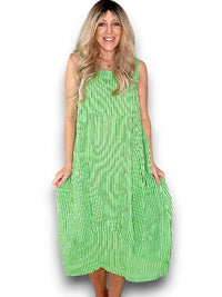 HELGA MAY_MAXI TANK DRESS LINEN STRIPE BRIGHT GREEN _ MAXI TANK DRESS LINEN STRIPE BRIGHT GREEN _ Ebony Boutique NZ