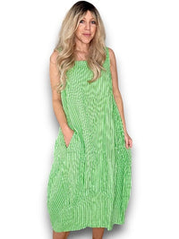 HELGA MAY_MAXI TANK DRESS LINEN STRIPE BRIGHT GREEN _ MAXI TANK DRESS LINEN STRIPE BRIGHT GREEN _ Ebony Boutique NZ