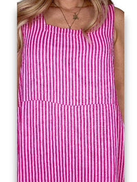 HELGA MAY_MAXI TANK DRESS LINEN STRIPE HOT PINK _ MAXI TANK DRESS LINEN STRIPE HOT PINK _ Ebony Boutique NZ