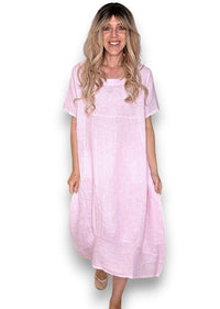 HELGA MAY_MID SLEEVE MAXI DRESS BUBBLEGUM _ MID SLEEVE MAXI DRESS BUBBLEGUM _ Ebony Boutique NZ