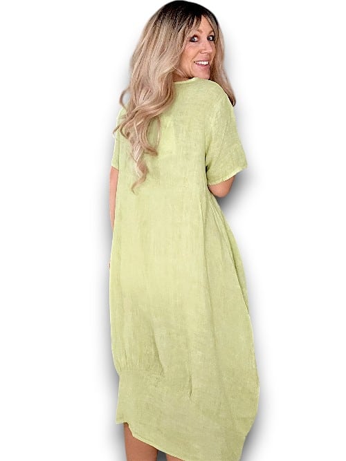 HELGA MAY_MID SLEEVE MAXI DRESS LINEN ANTIQUE LIME _ MID SLEEVE MAXI DRESS LINEN ANTIQUE LIME _ Ebony Boutique NZ