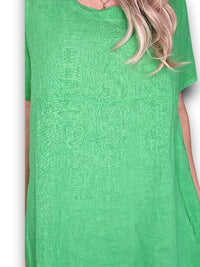 HELGA MAY_MID SLEEVE MAXI DRESS LINEN BRIGHT GREEN _ MID SLEEVE MAXI DRESS LINEN BRIGHT GREEN _ Ebony Boutique NZ