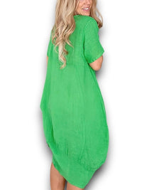 HELGA MAY_MID SLEEVE MAXI DRESS LINEN BRIGHT GREEN _ MID SLEEVE MAXI DRESS LINEN BRIGHT GREEN _ Ebony Boutique NZ