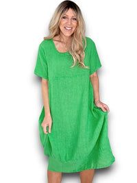 HELGA MAY_MID SLEEVE MAXI DRESS LINEN BRIGHT GREEN _ MID SLEEVE MAXI DRESS LINEN BRIGHT GREEN _ Ebony Boutique NZ