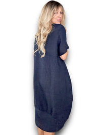 HELGA MAY_MID SLEEVE MAXI DRESS LINEN NAVY _ MID SLEEVE MAXI DRESS LINEN NAVY _ Ebony Boutique NZ