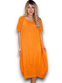 HELGA MAY_MID SLEEVE MAXI DRESS LINEN ORANGE _ MID SLEEVE MAXI DRESS LINEN ORANGE _ Ebony Boutique NZ