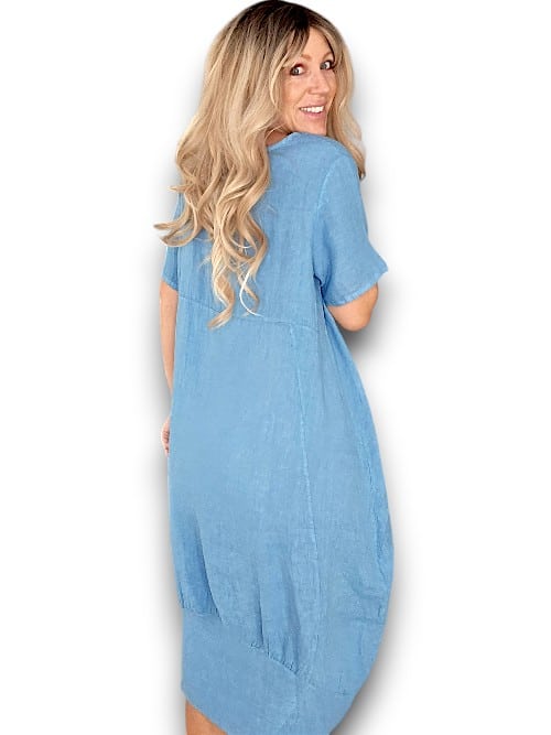 HELGA MAY_MID SLEEVE MAXI DRESS LINEN SKY BLUE _ MID SLEEVE MAXI DRESS LINEN SKY BLUE _ Ebony Boutique NZ