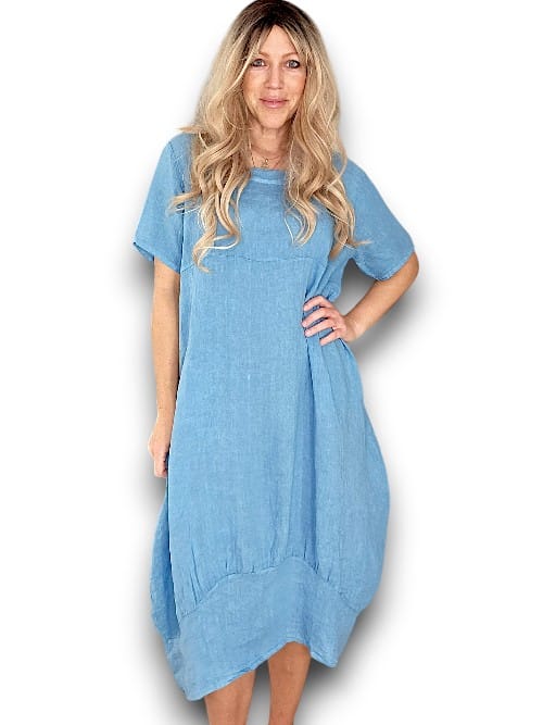 HELGA MAY_MID SLEEVE MAXI DRESS LINEN SKY BLUE _ MID SLEEVE MAXI DRESS LINEN SKY BLUE _ Ebony Boutique NZ