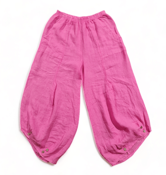 HELGA MAY_MINI BUTTON PANTS LINEN HOT PINK _ MINI BUTTON PANTS LINEN HOT PINK _ Ebony Boutique NZ