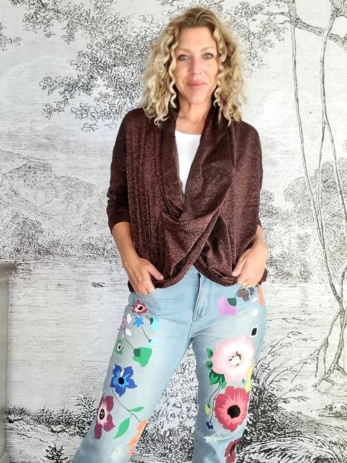 HELGA MAY_OVERLAY TOP LINEN TWINKLE DARK BRONZE _ OVERLAY TOP LINEN TWINKLE DARK BRONZE _ Ebony Boutique NZ