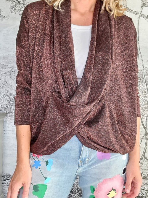 HELGA MAY_OVERLAY TOP LINEN TWINKLE DARK BRONZE _ OVERLAY TOP LINEN TWINKLE DARK BRONZE _ Ebony Boutique NZ