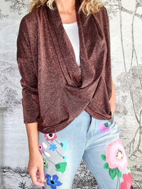 HELGA MAY_OVERLAY TOP LINEN TWINKLE DARK BRONZE _ OVERLAY TOP LINEN TWINKLE DARK BRONZE _ Ebony Boutique NZ