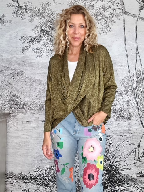 HELGA MAY_OVERLAY TOP LINEN TWINKLE DARK GOLD _ OVERLAY TOP LINEN TWINKLE DARK GOLD _ Ebony Boutique NZ