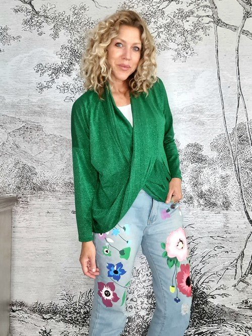 HELGA MAY_OVERLAY TOP LINEN TWINKLE EMERALD _ OVERLAY TOP LINEN TWINKLE EMERALD _ Ebony Boutique NZ