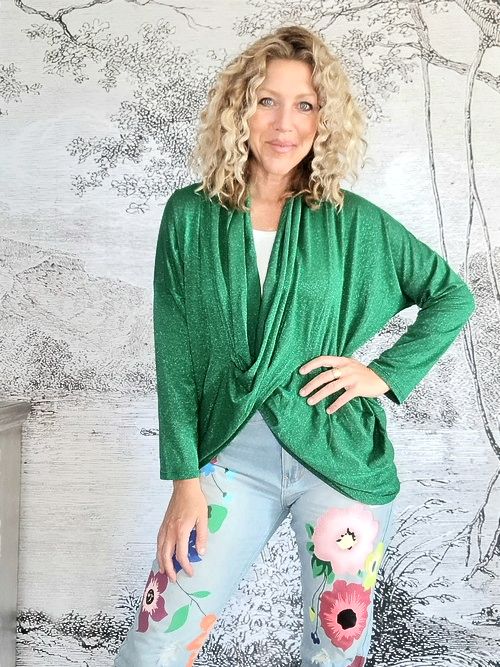 HELGA MAY_OVERLAY TOP LINEN TWINKLE EMERALD _ OVERLAY TOP LINEN TWINKLE EMERALD _ Ebony Boutique NZ