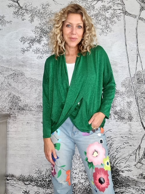 HELGA MAY_OVERLAY TOP LINEN TWINKLE EMERALD _ OVERLAY TOP LINEN TWINKLE EMERALD _ Ebony Boutique NZ