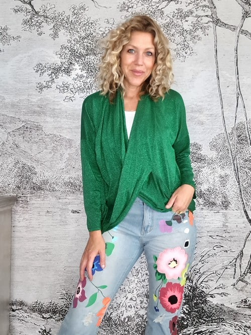 HELGA MAY_OVERLAY TOP LINEN TWINKLE EMERALD _ OVERLAY TOP LINEN TWINKLE EMERALD _ Ebony Boutique NZ