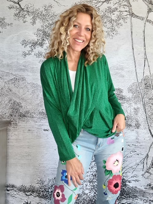 HELGA MAY_OVERLAY TOP LINEN TWINKLE EMERALD _ OVERLAY TOP LINEN TWINKLE EMERALD _ Ebony Boutique NZ