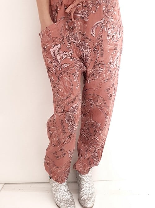 HELGA MAY_PANTS LINEN PAISLEY PEGGY BRICK _ PANTS LINEN PAISLEY PEGGY BRICK _ Ebony Boutique NZ