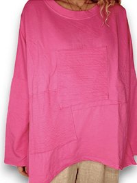 HELGA MAY_PATCHWORK COTTON SWEATER LINEN HOT PINK _ PATCHWORK COTTON SWEATER LINEN HOT PINK _ Ebony Boutique NZ