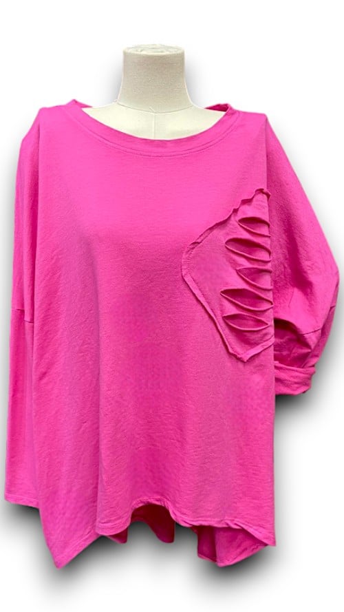 HELGA MAY_RIPPED COTTON SWEATER HOT PINK _ RIPPED COTTON SWEATER HOT PINK _ Ebony Boutique NZ